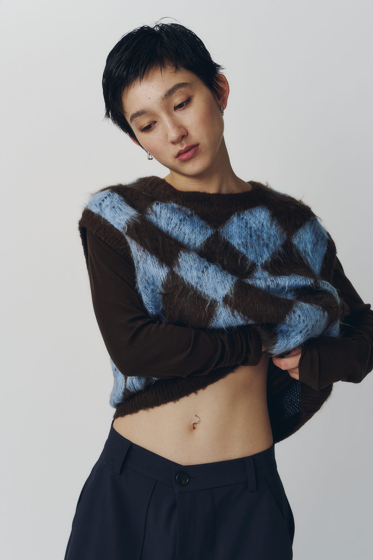 argyle knit vest/brown