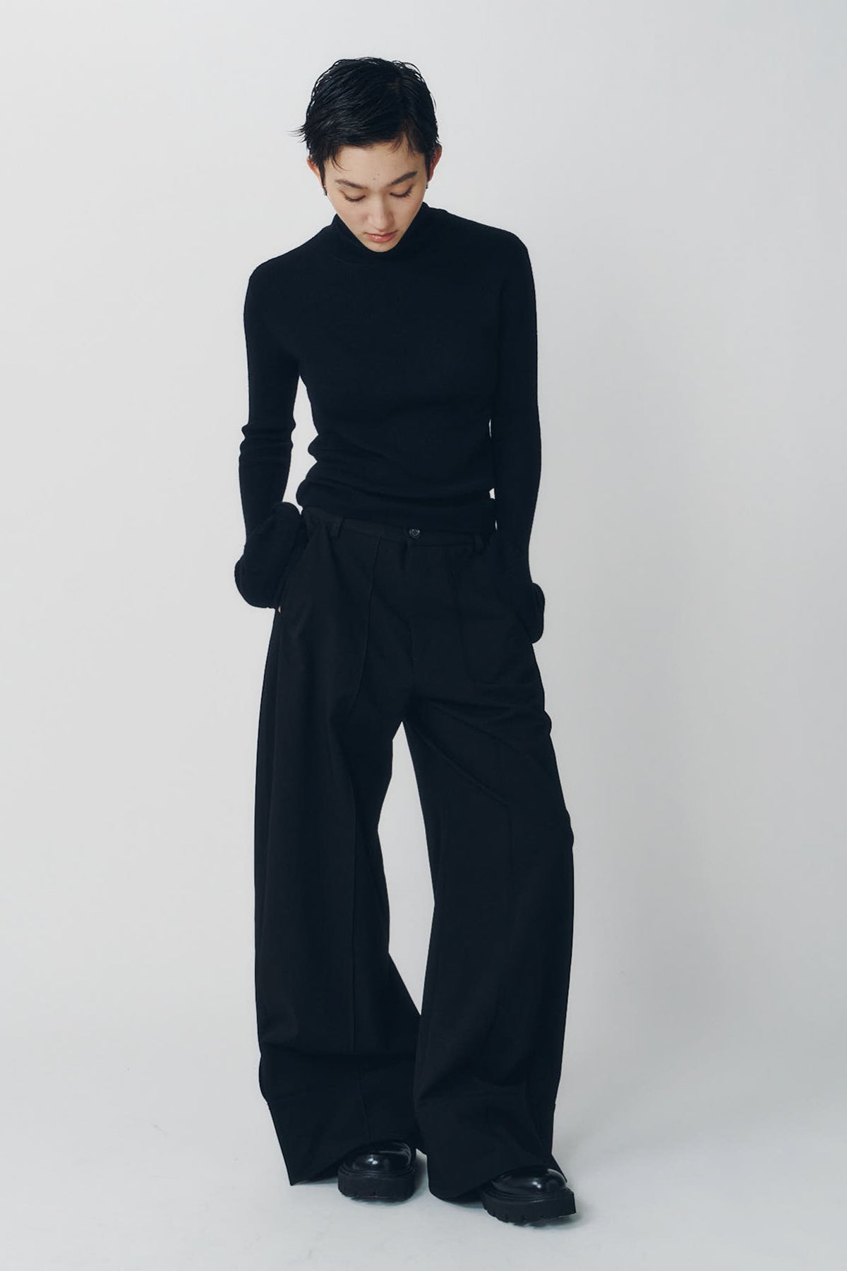 double hem trousers(unisex)/black