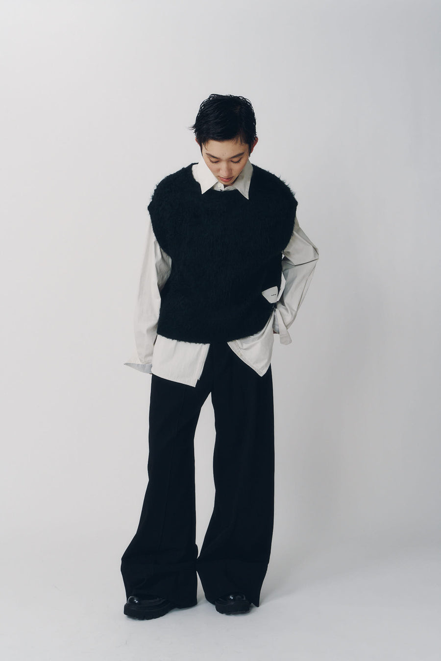 argyle knit vest/black