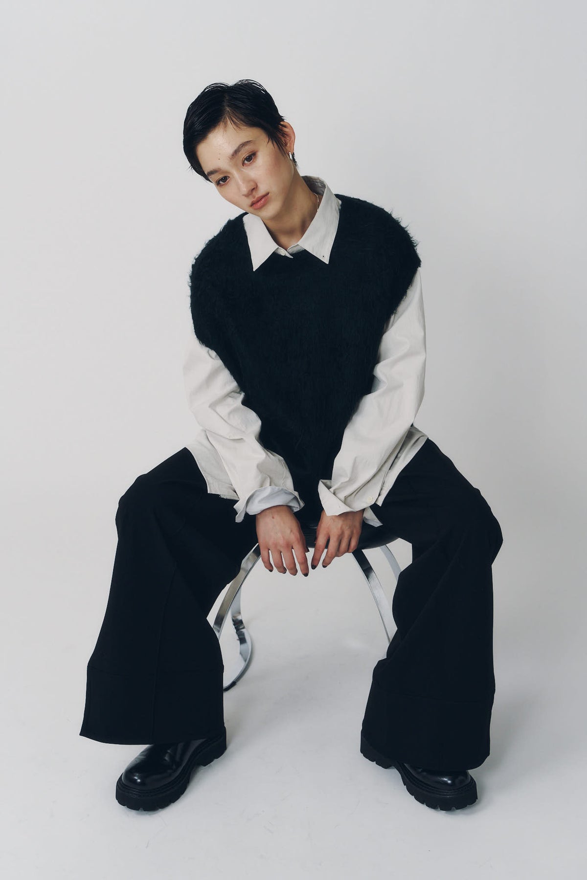 argyle knit vest/black