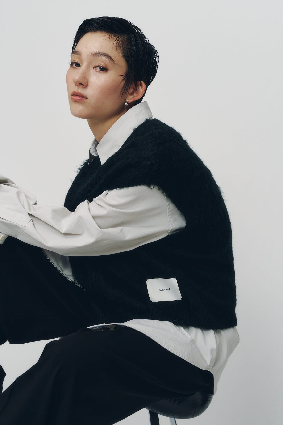 argyle knit vest/black