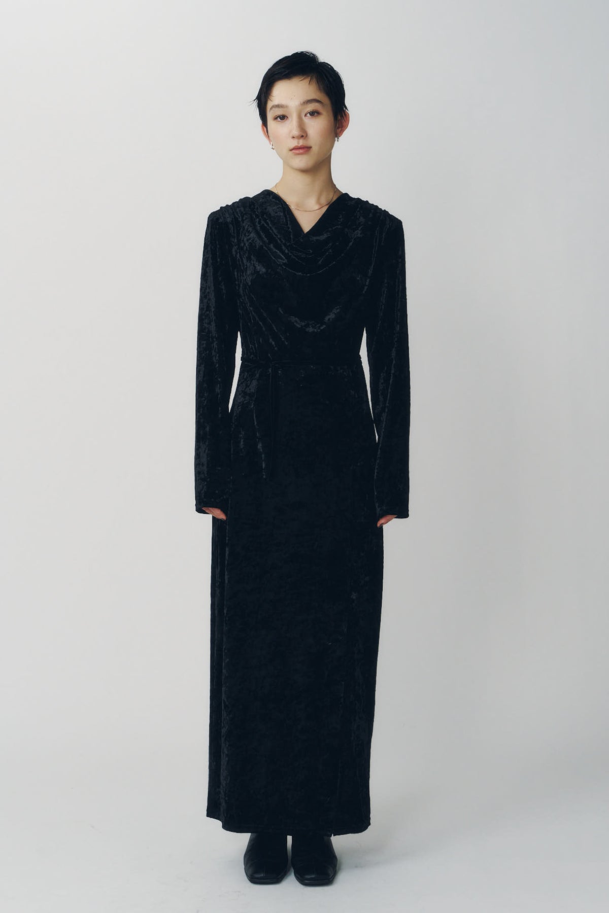 2way draped velour dress/black