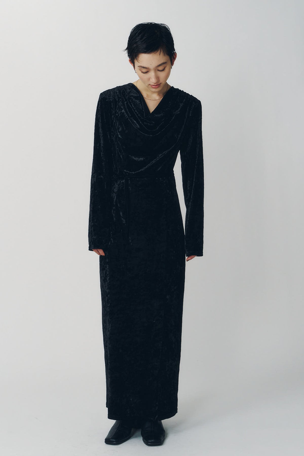 2way draped velour dress/black