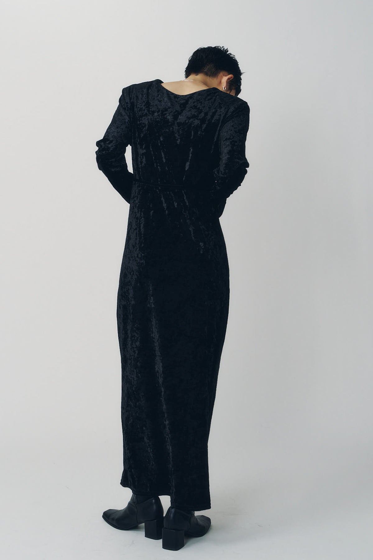 2way draped velour dress/black