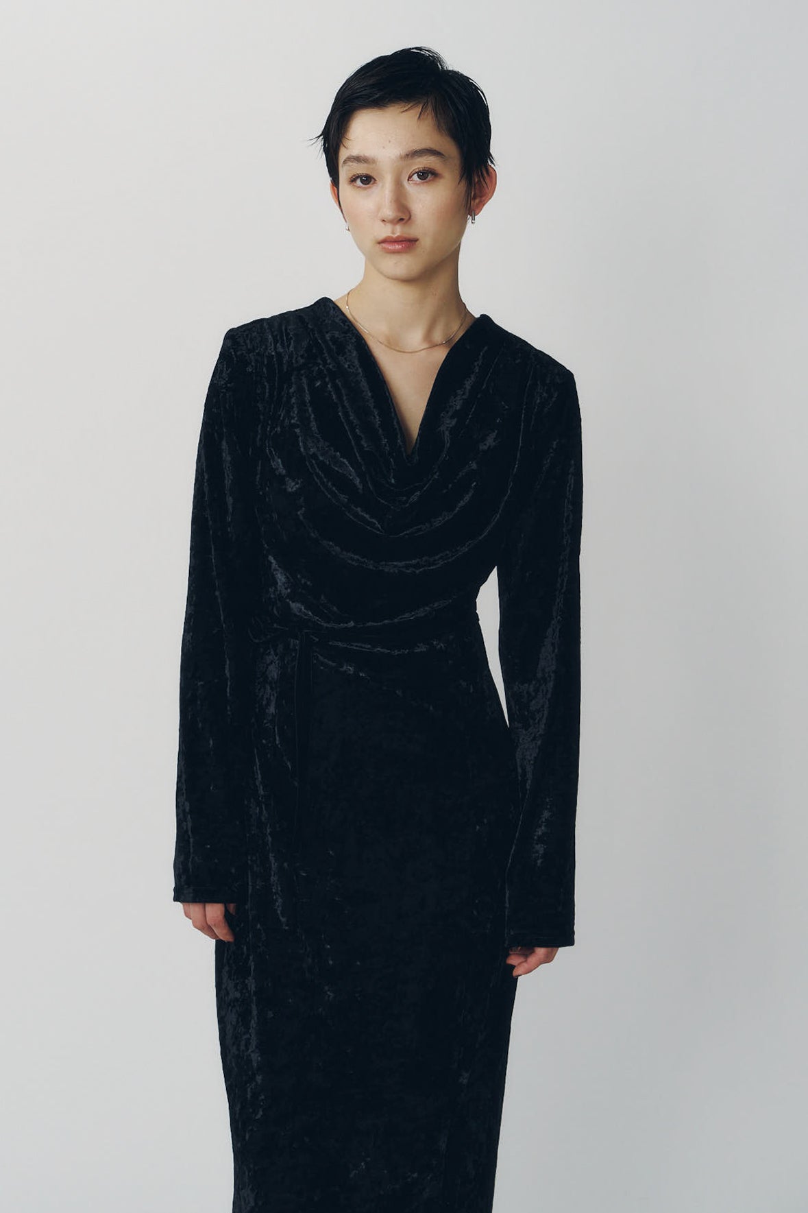 2way draped velour dress/black