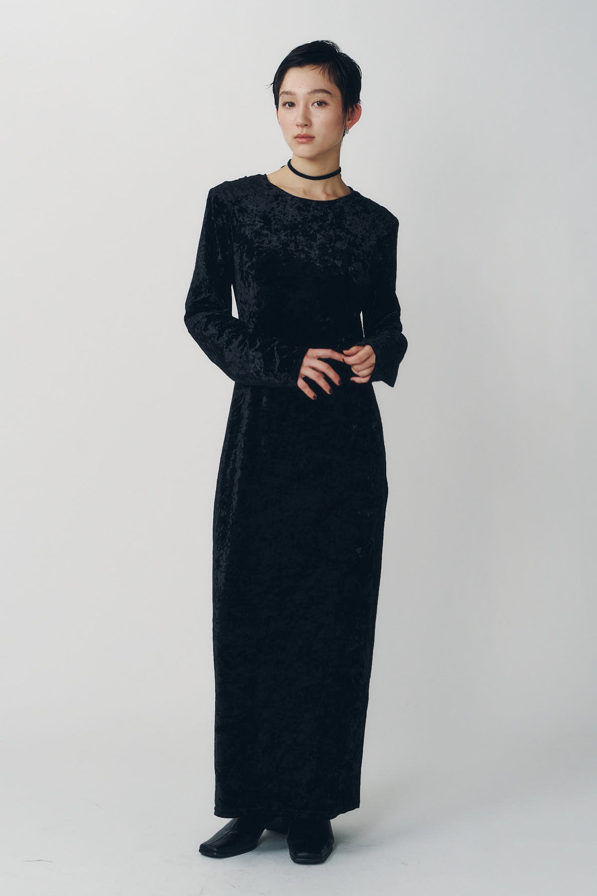2way draped velour dress/black