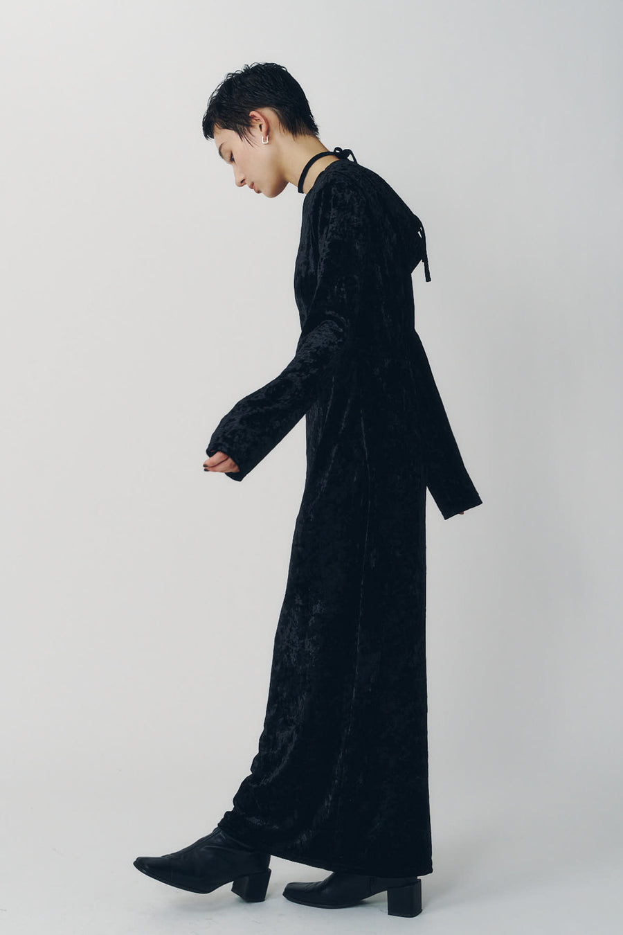 2way draped velour dress/black