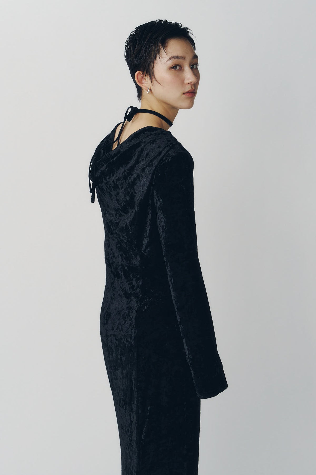 2way draped velour dress/black