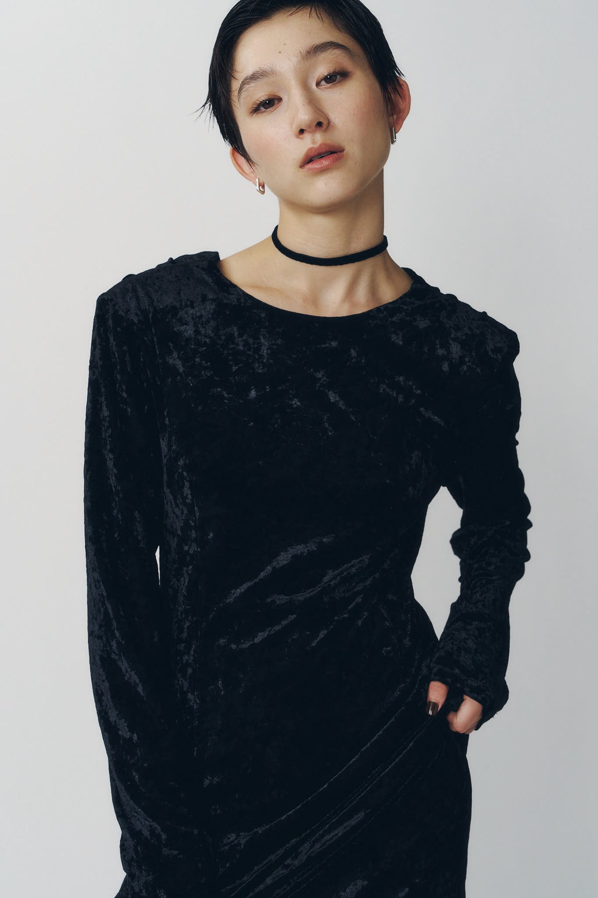 2way draped velour dress/black