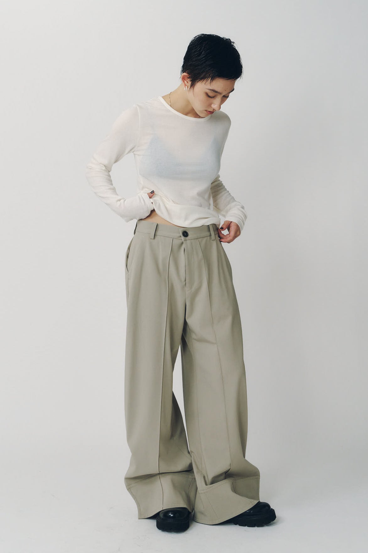 double hem trousers(unisex)/sandbeige