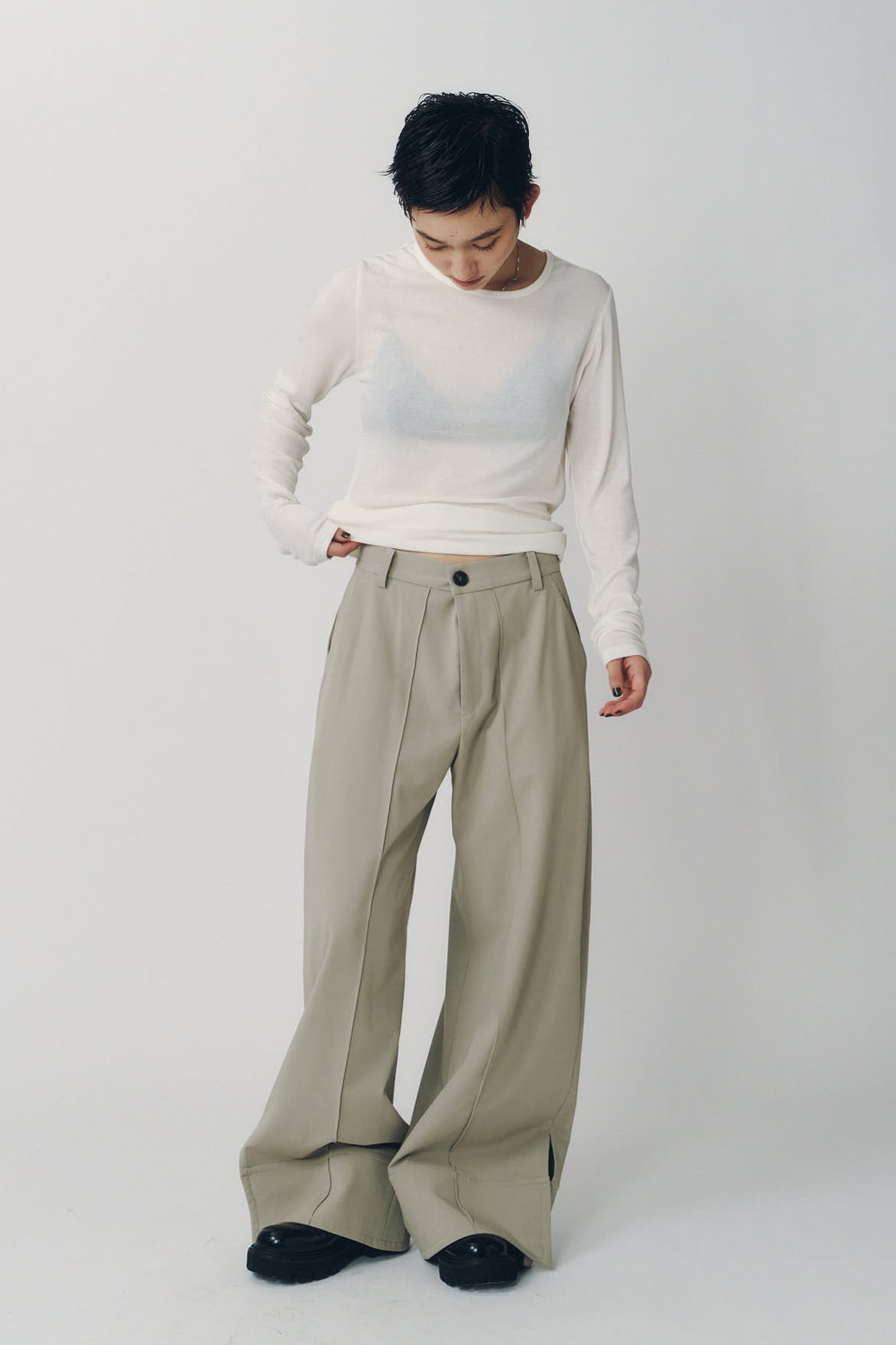 double hem trousers(unisex)/sandbeige