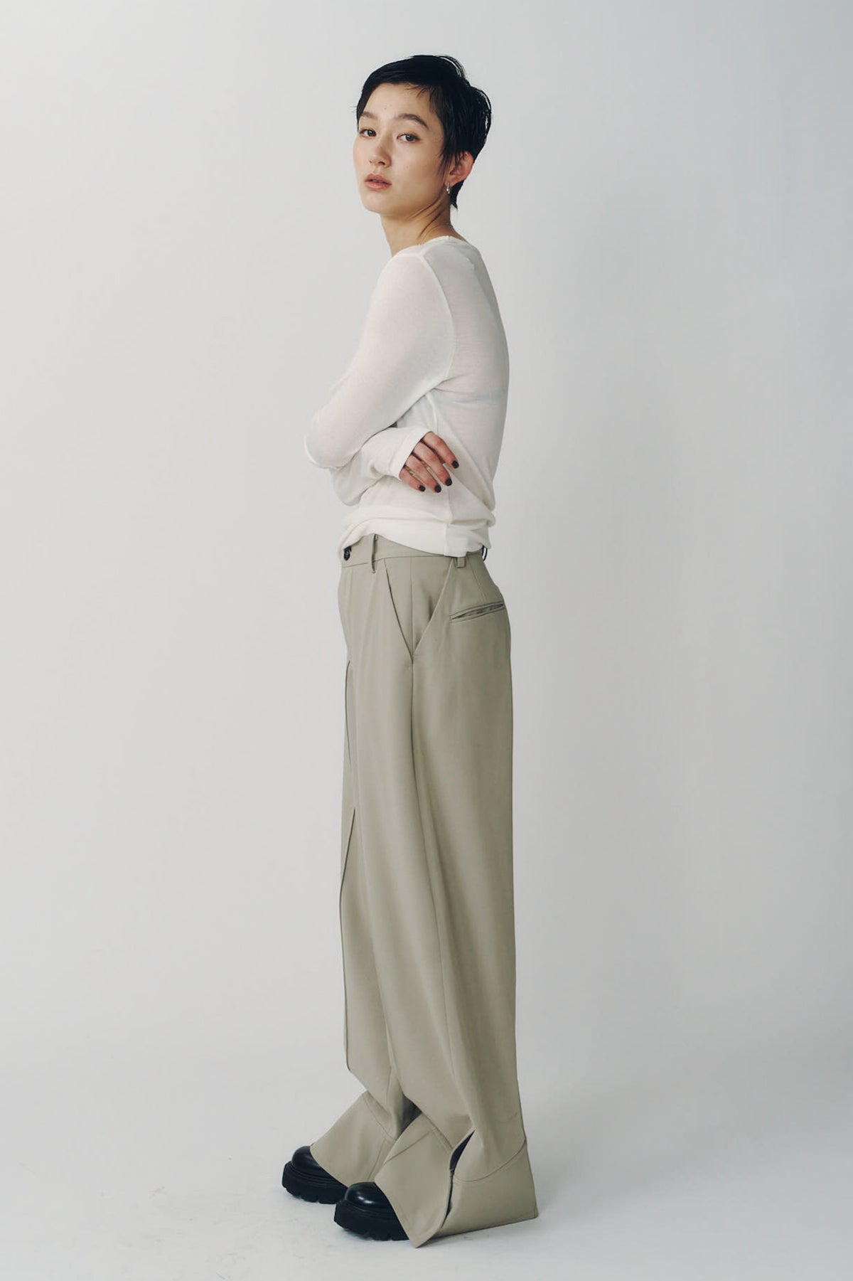 double hem trousers(unisex)/sandbeige