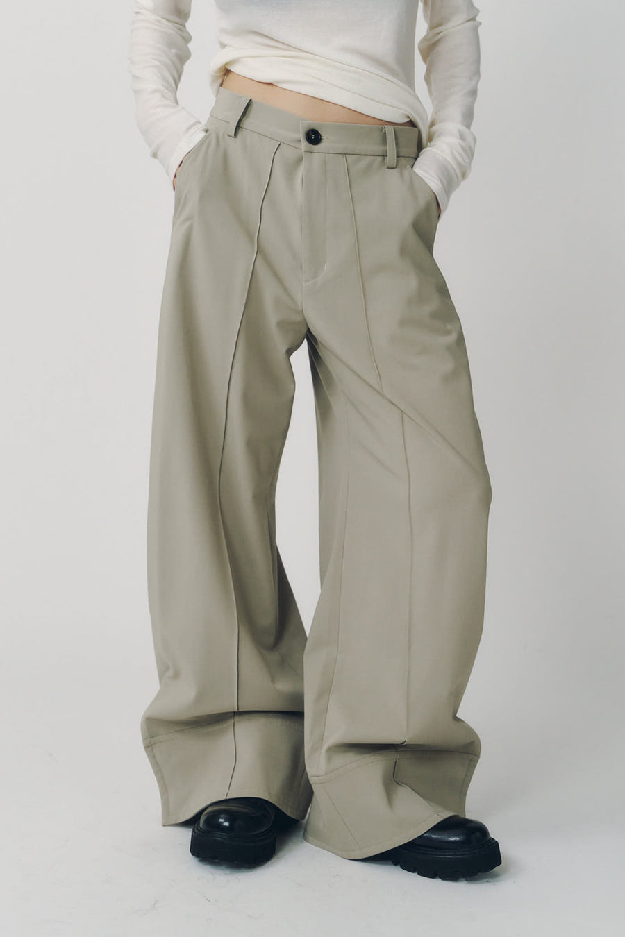double hem trousers(unisex)/sandbeige