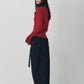 frill high neck knit/red