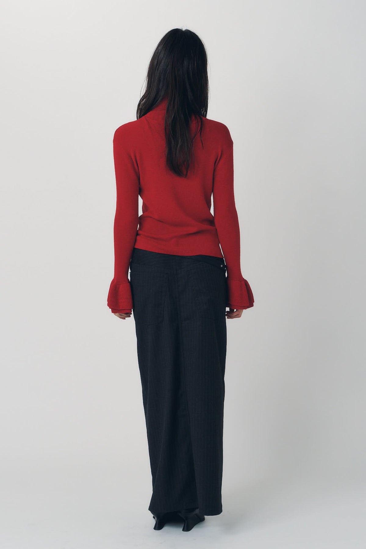 frill high neck knit/red