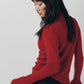 frill high neck knit/red
