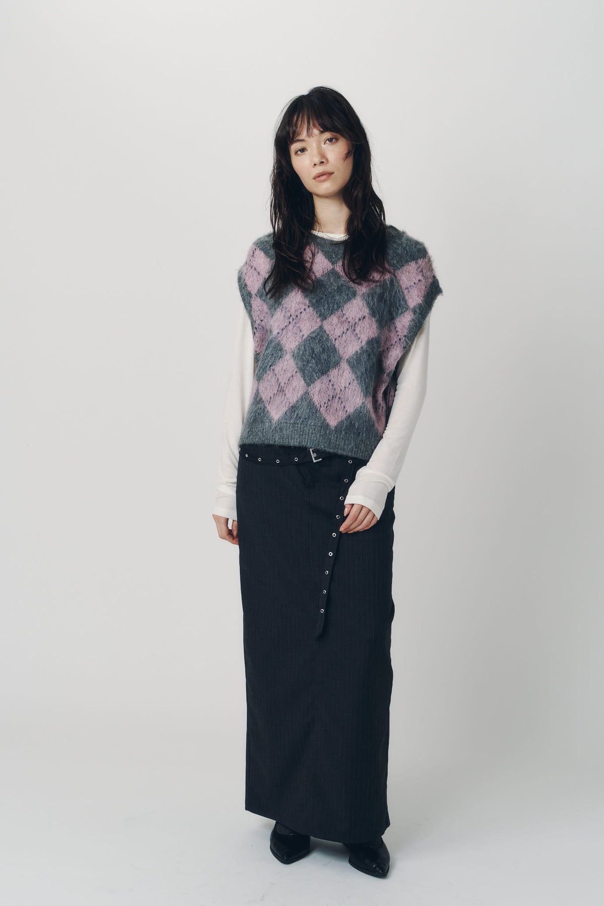 argyle knit vest/pink