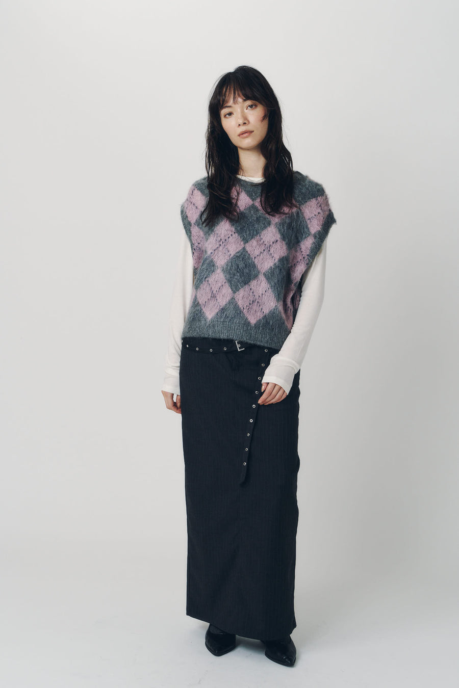 argyle knit vest/pink