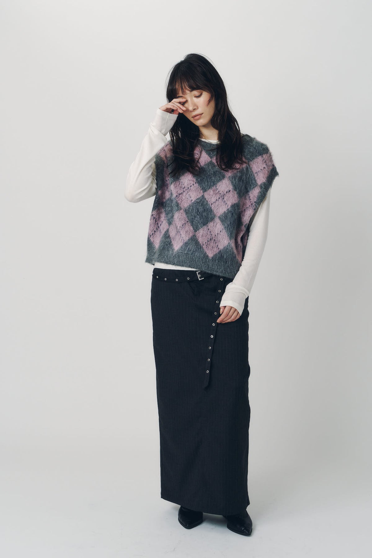 argyle knit vest/pink