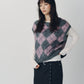 argyle knit vest/pink