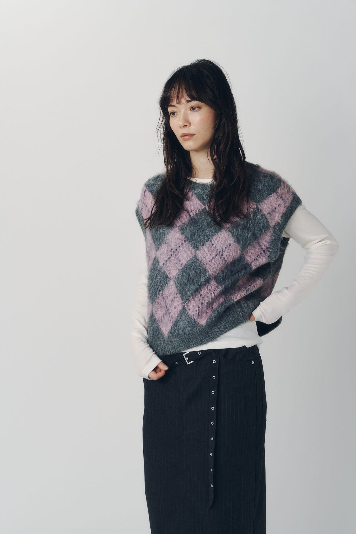 argyle knit vest/pink
