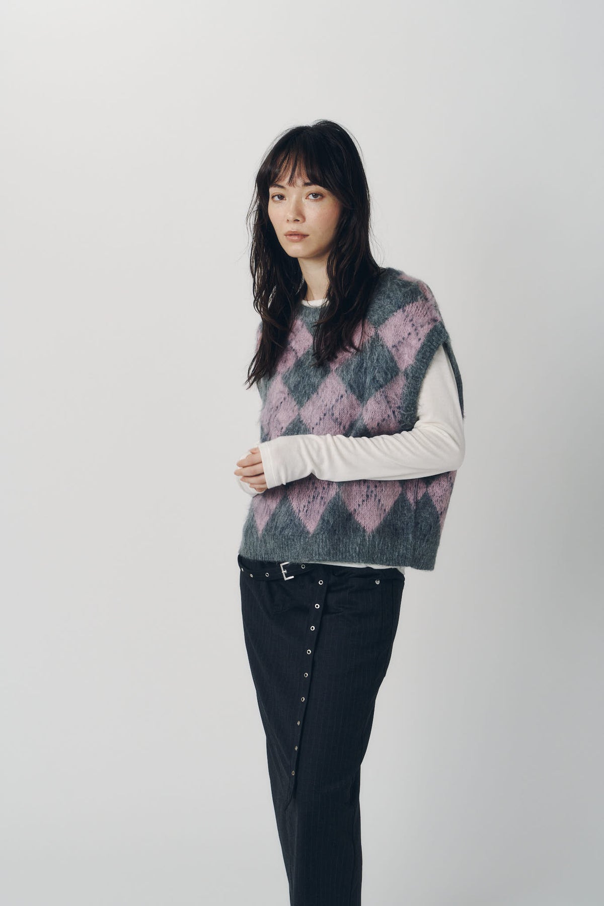 argyle knit vest/pink
