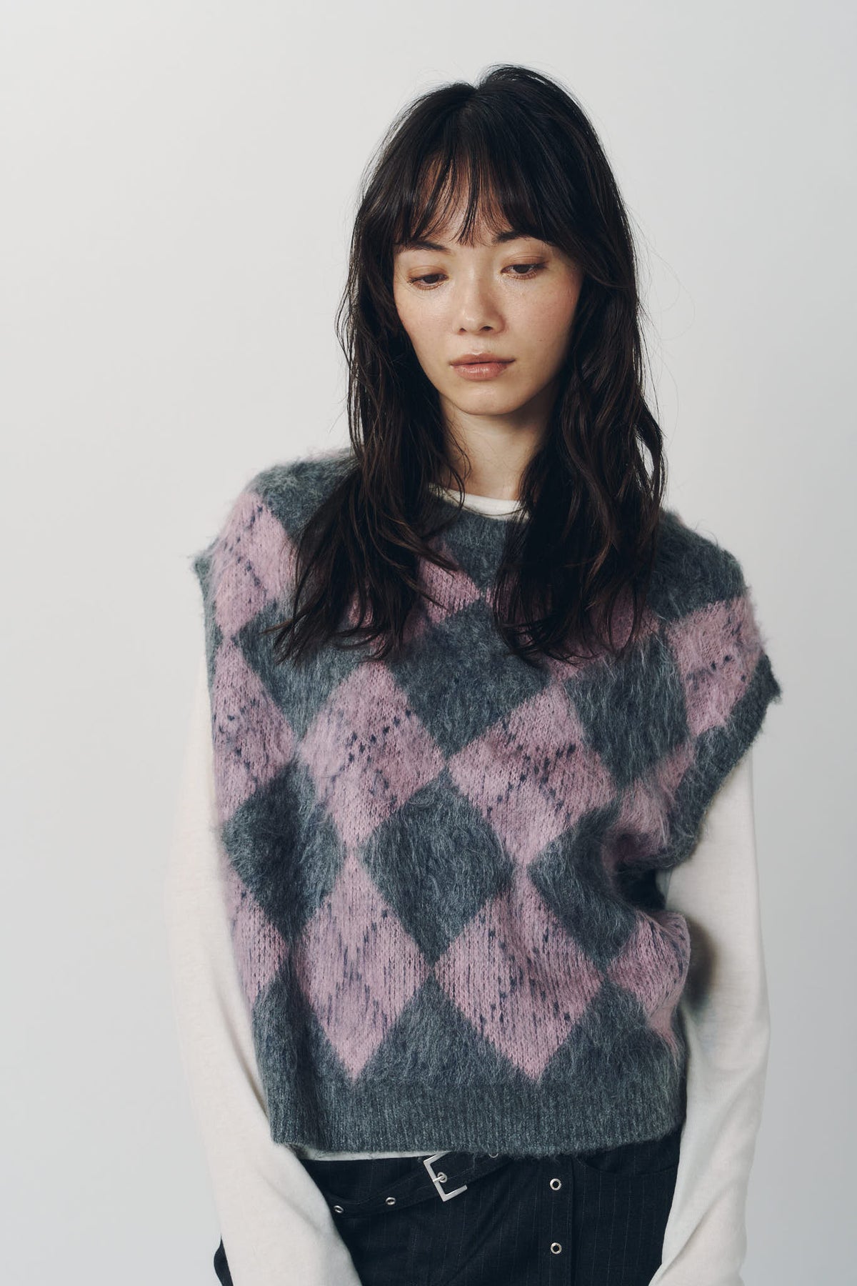 argyle knit vest/pink