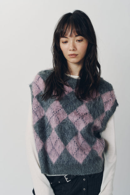 argyle knit vest/pink