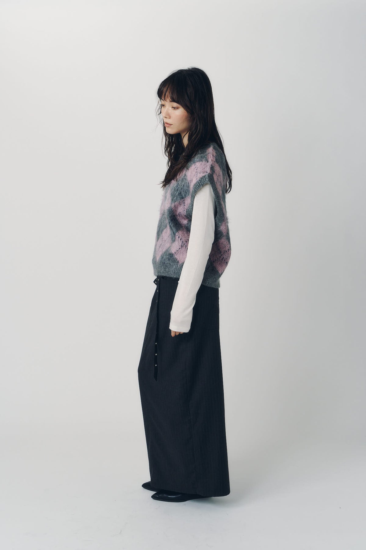 argyle knit vest/pink