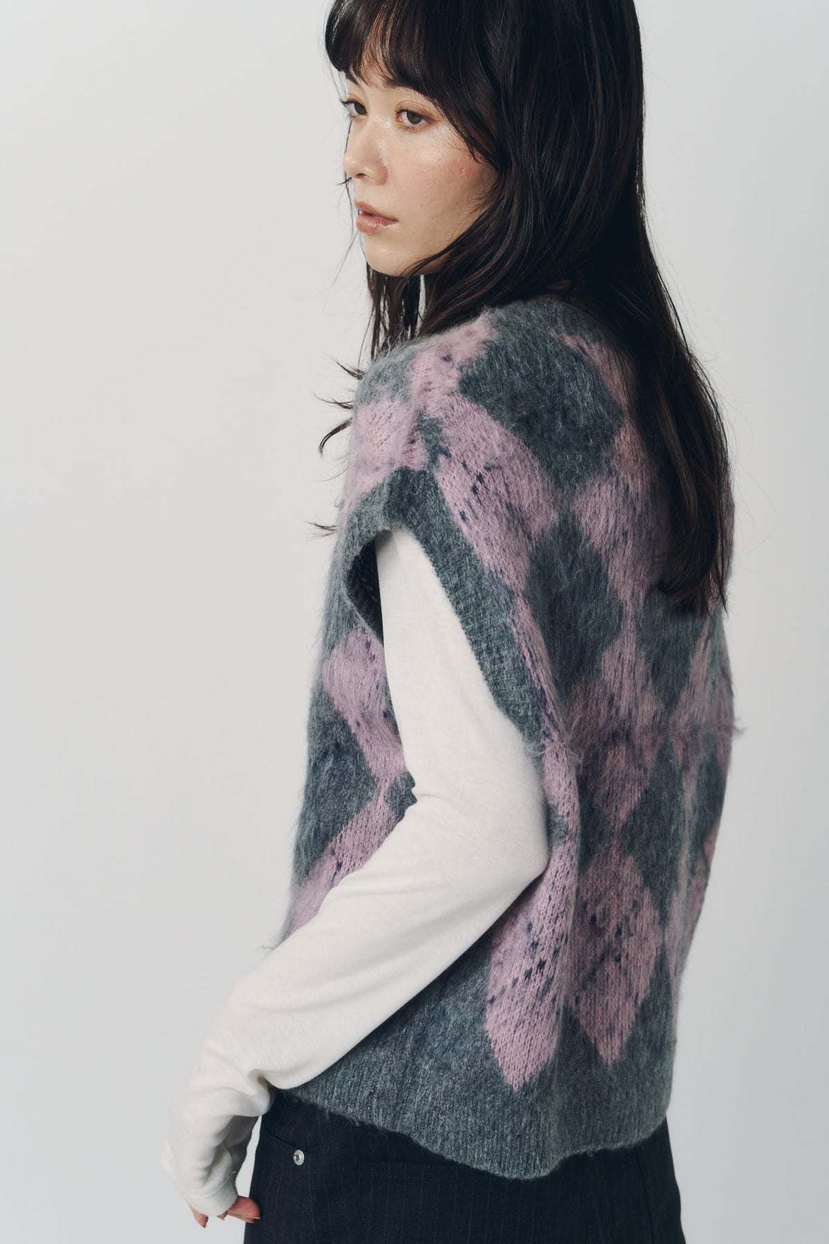 argyle knit vest/pink