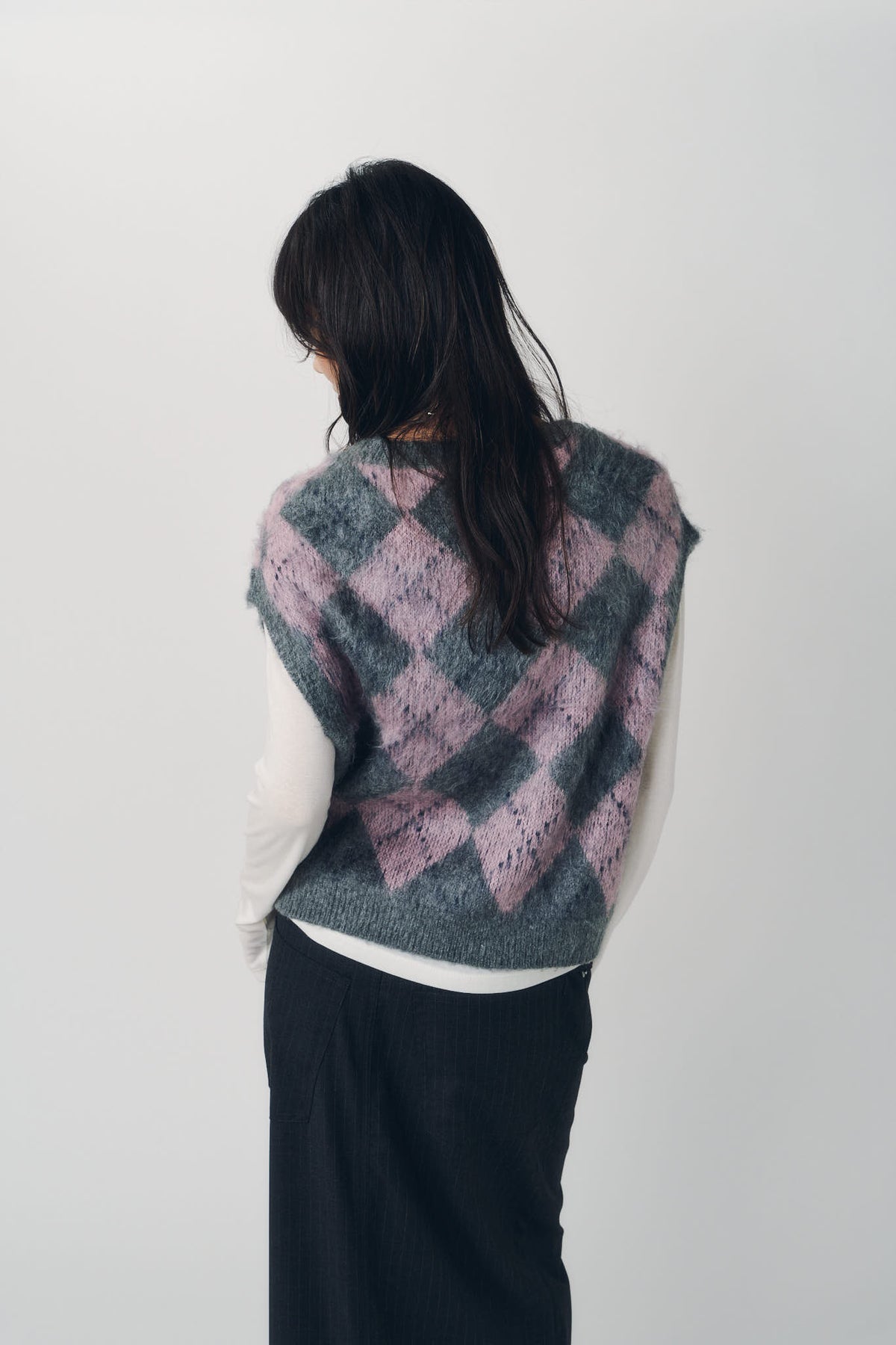 argyle knit vest/pink