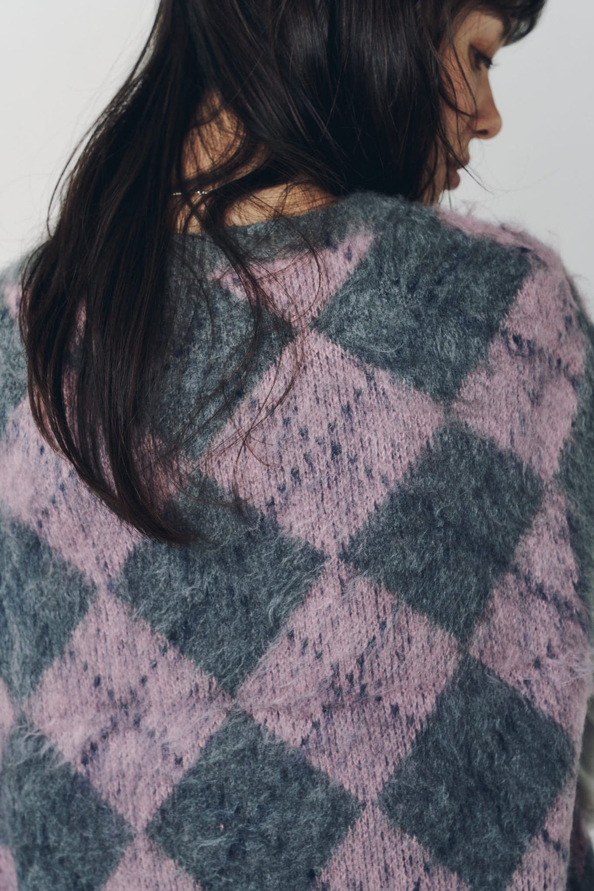 argyle knit vest/pink