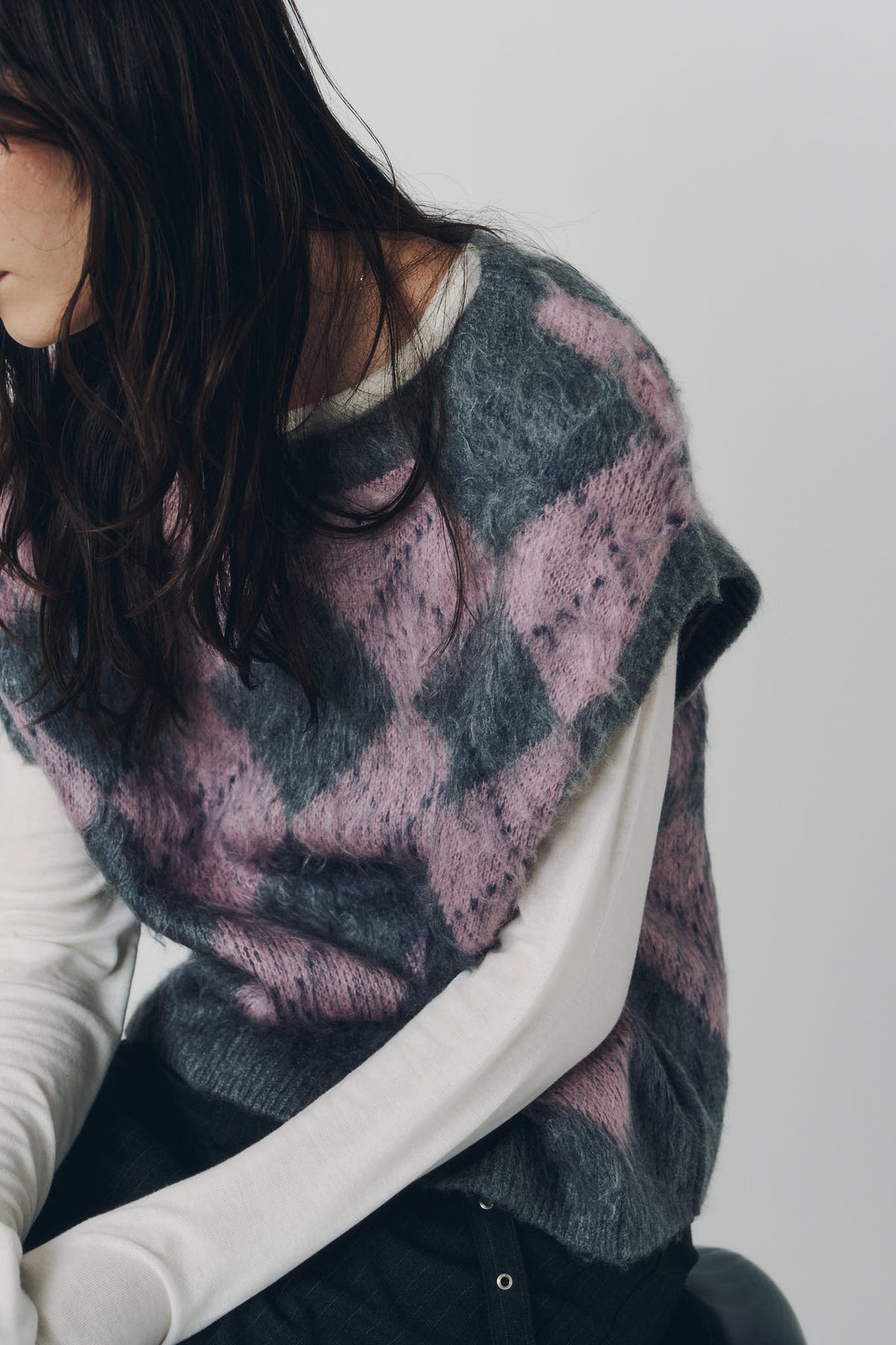 argyle knit vest/pink