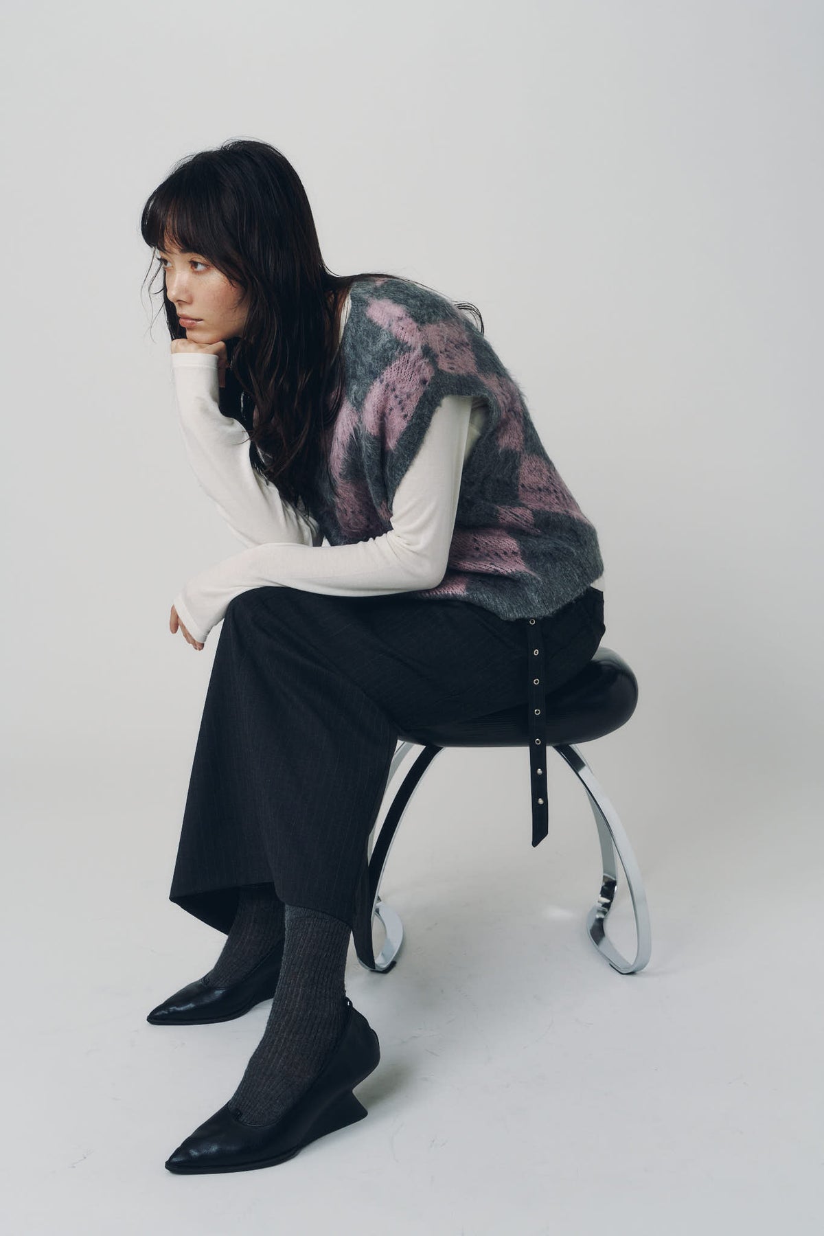 argyle knit vest/pink