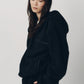 curved zip boa hoodie(unisex)/black