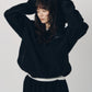 curved zip boa hoodie(unisex)/black