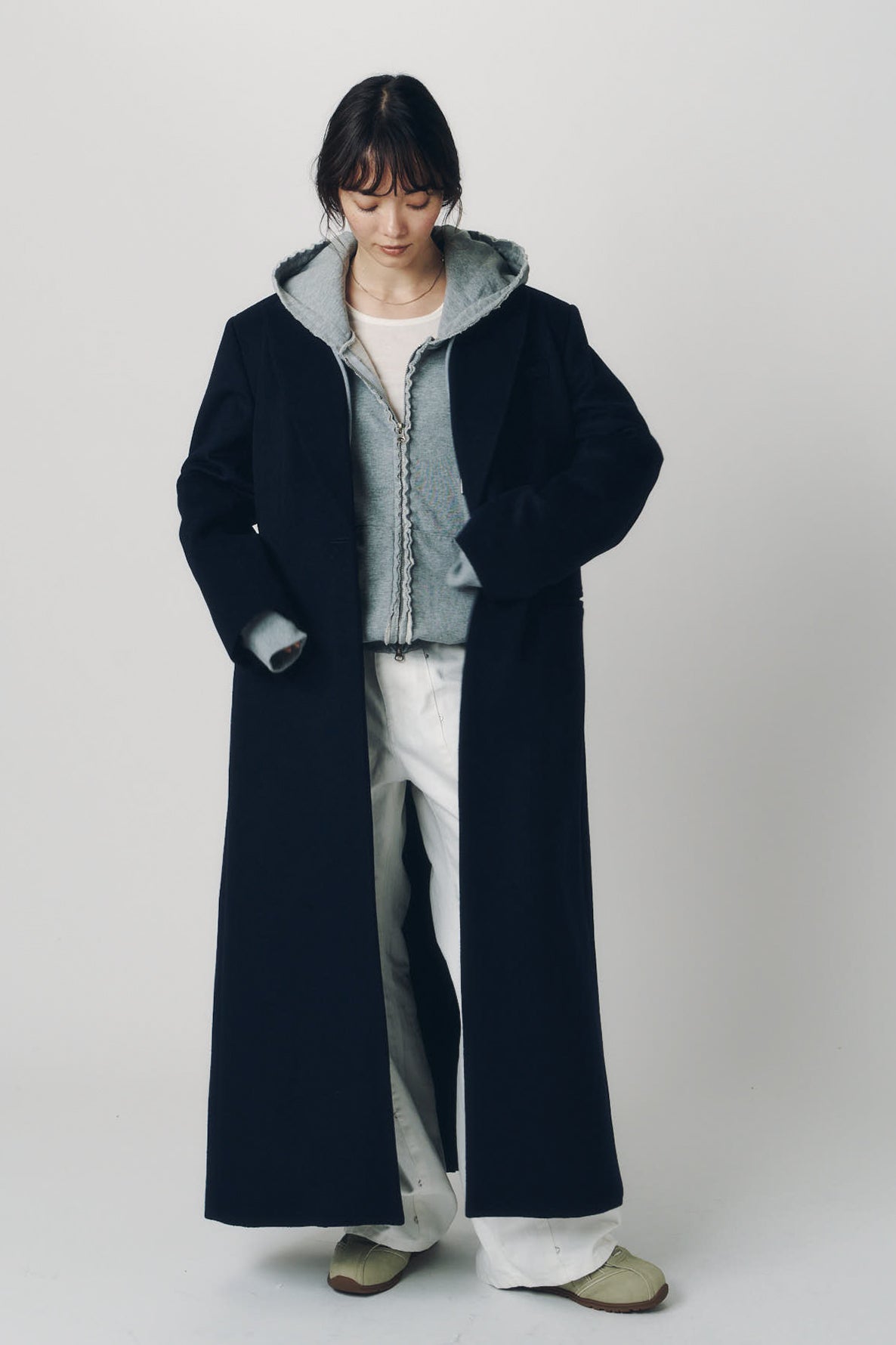 single-breasted long coat/navy