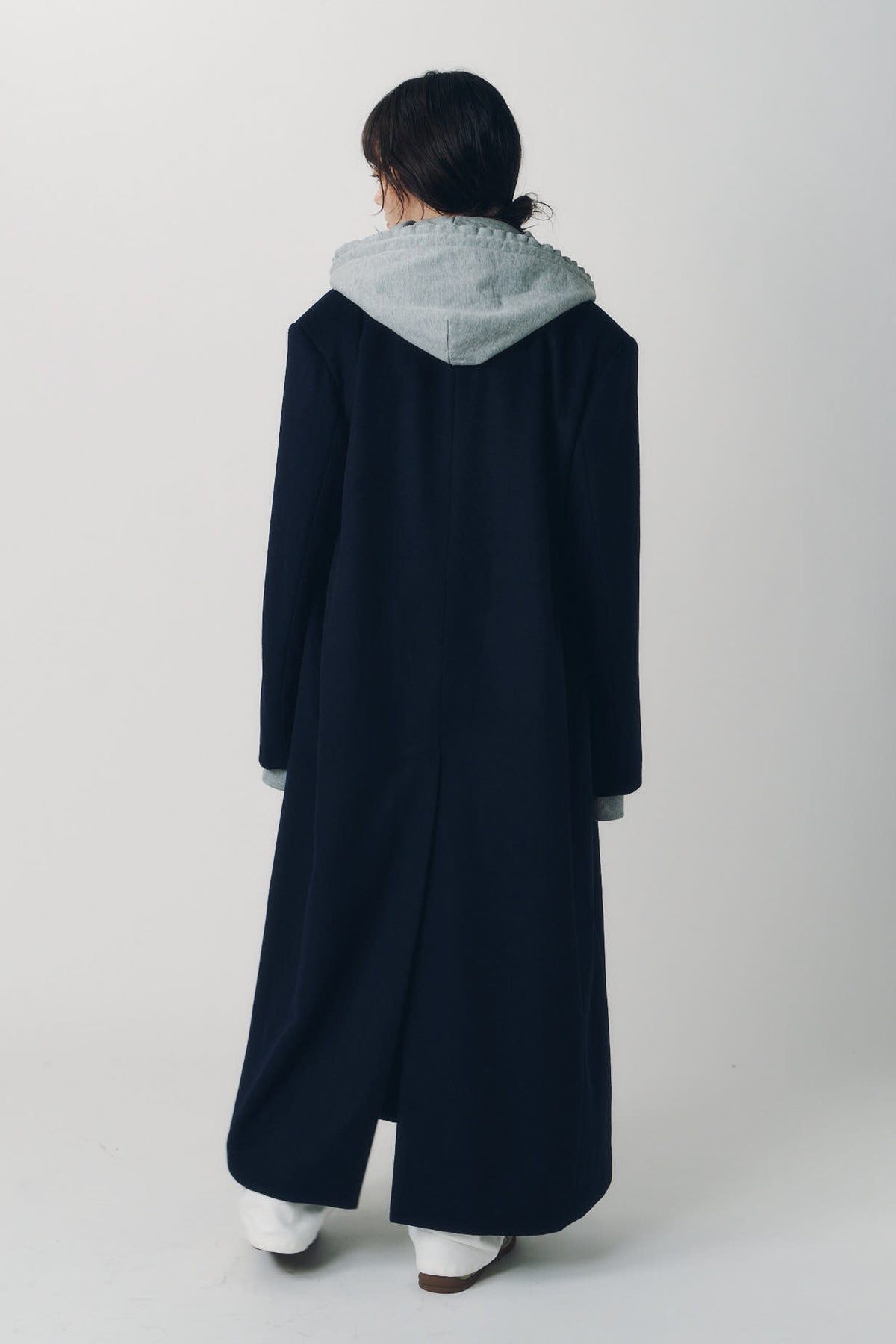 single-breasted long coat/navy