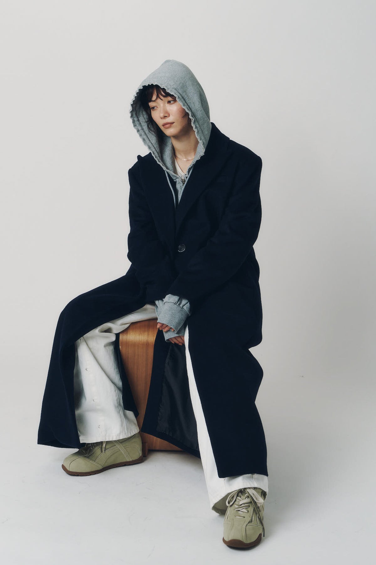 single-breasted long coat/navy