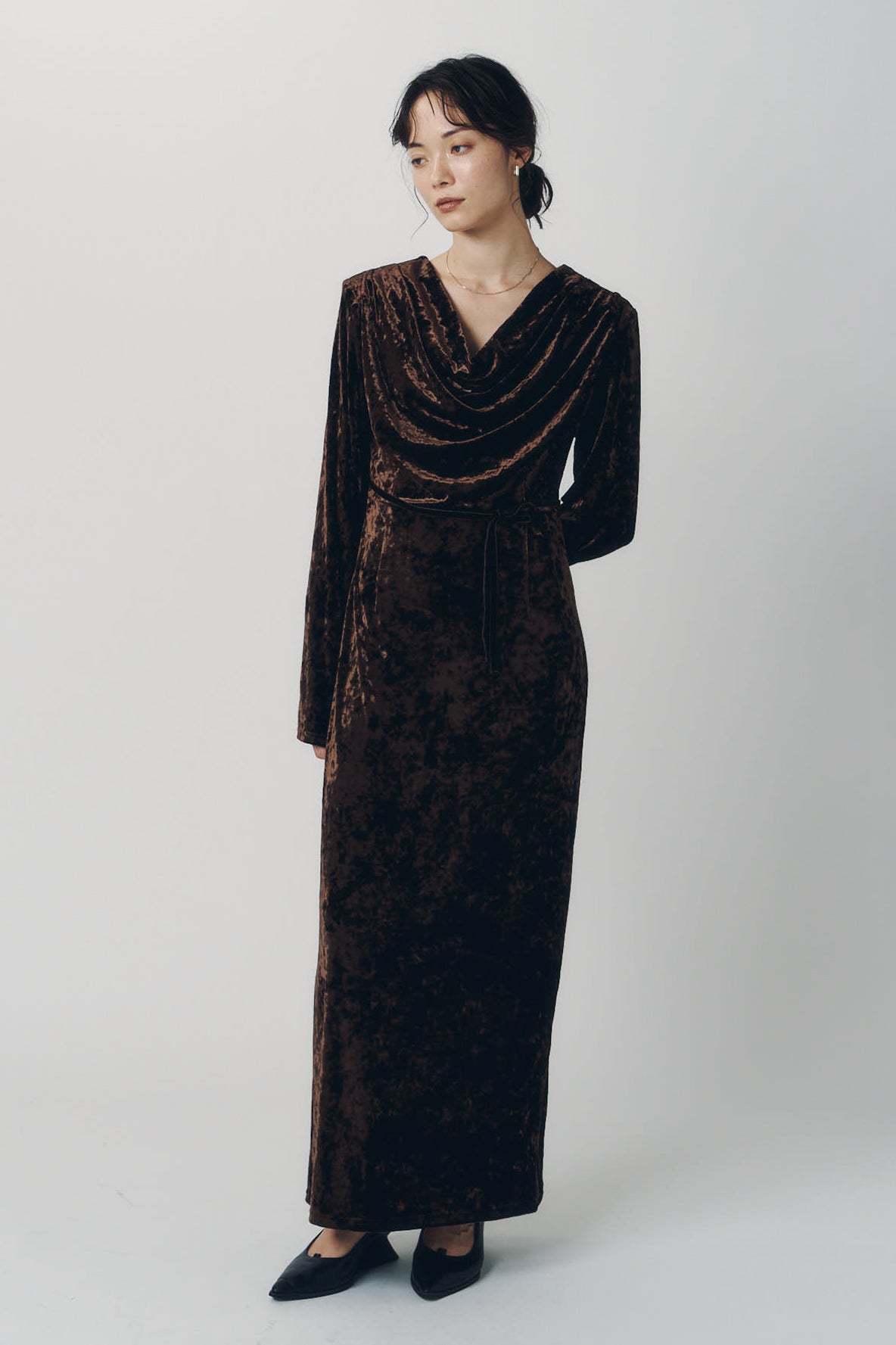 2way draped velour dress/brown
