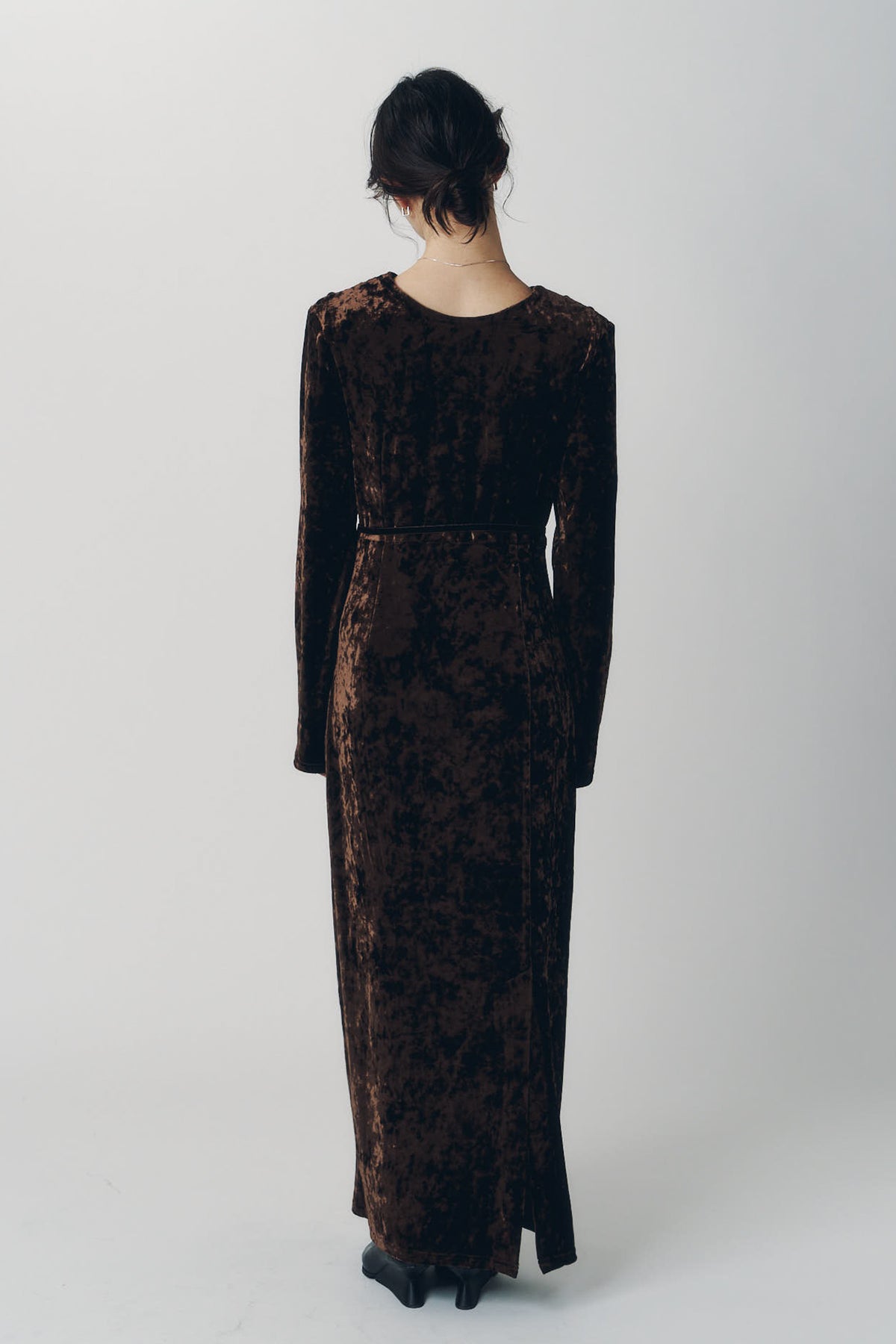 2way draped velour dress/brown