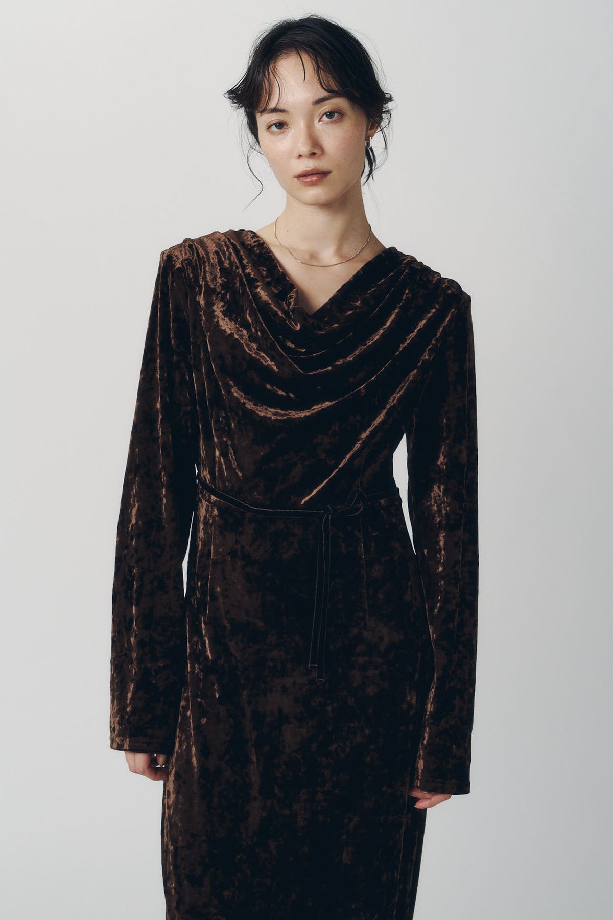 2way draped velour dress/brown