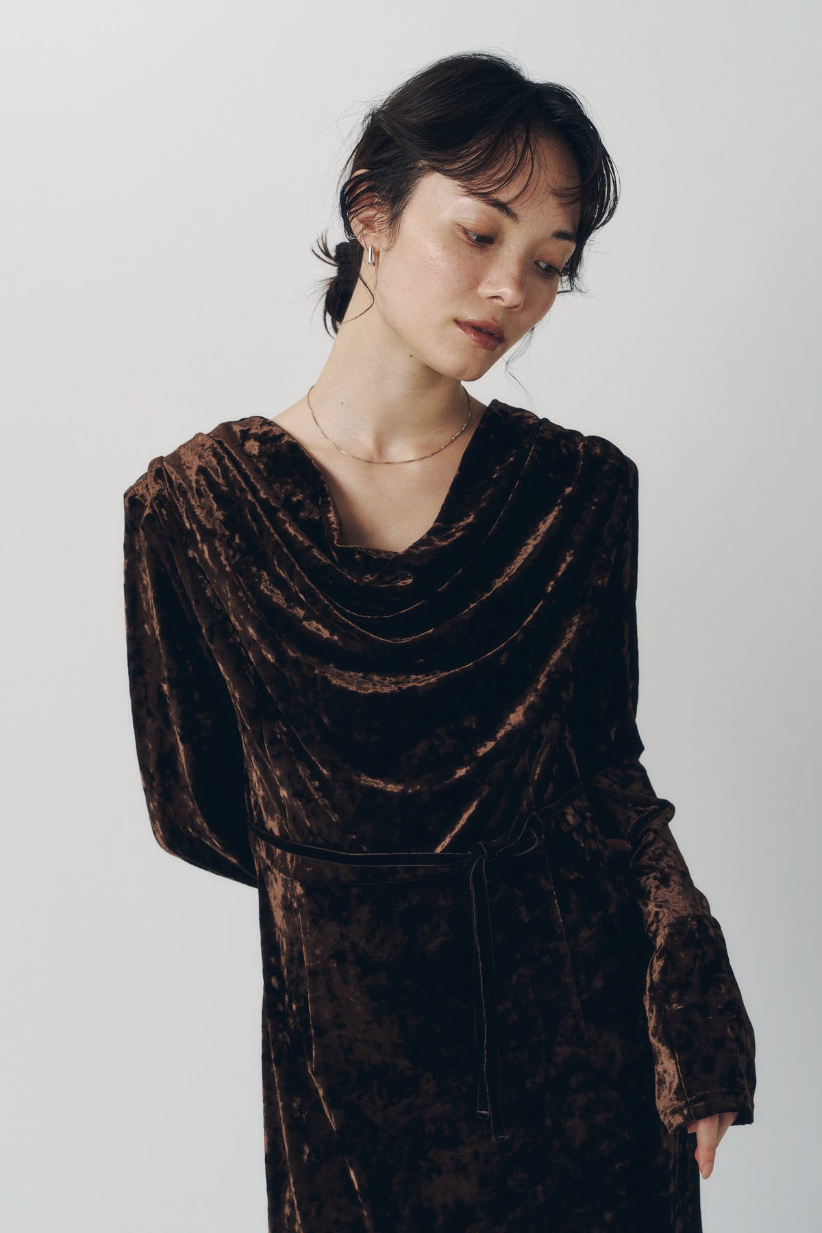 2way draped velour dress/brown
