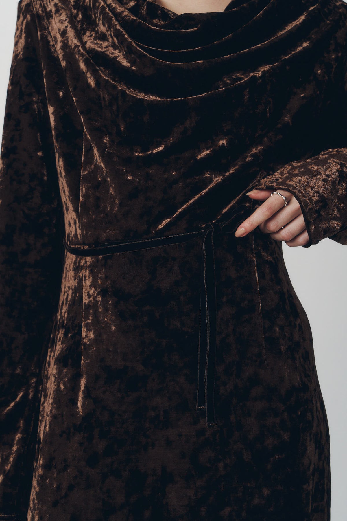 2way draped velour dress/brown