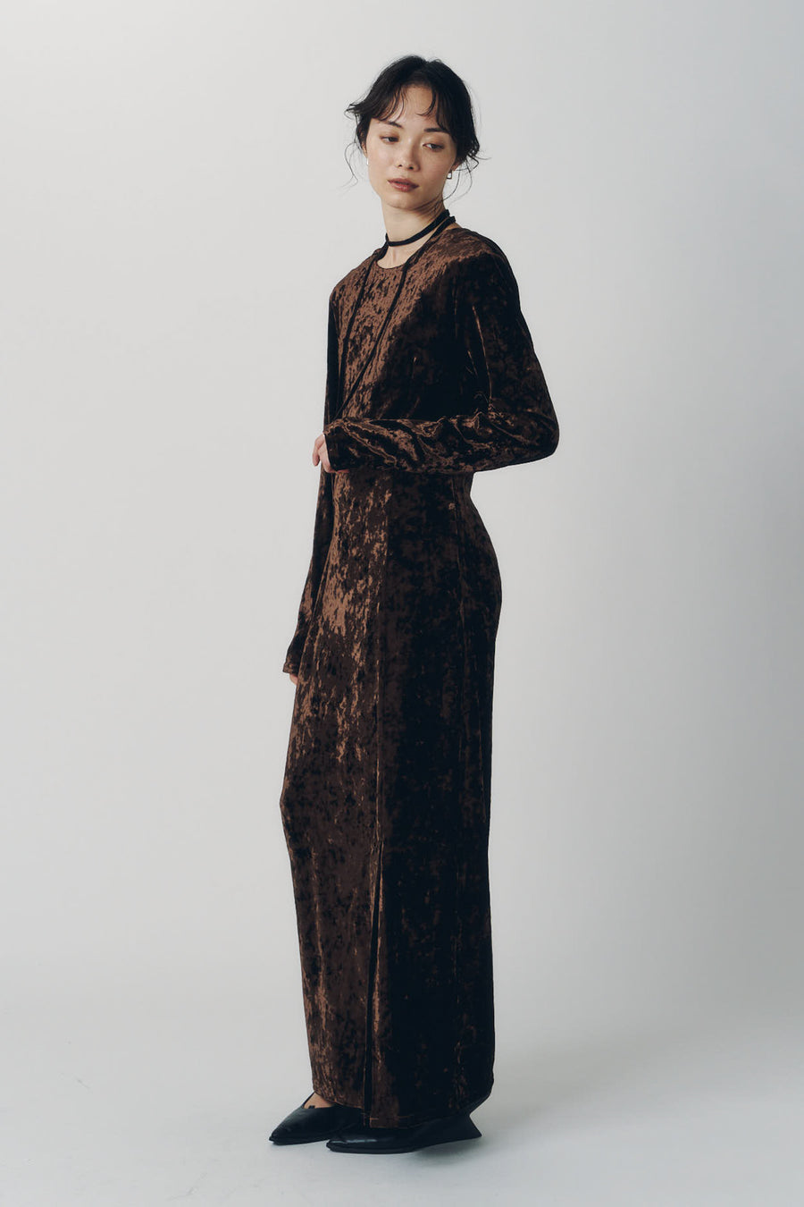 2way draped velour dress/brown