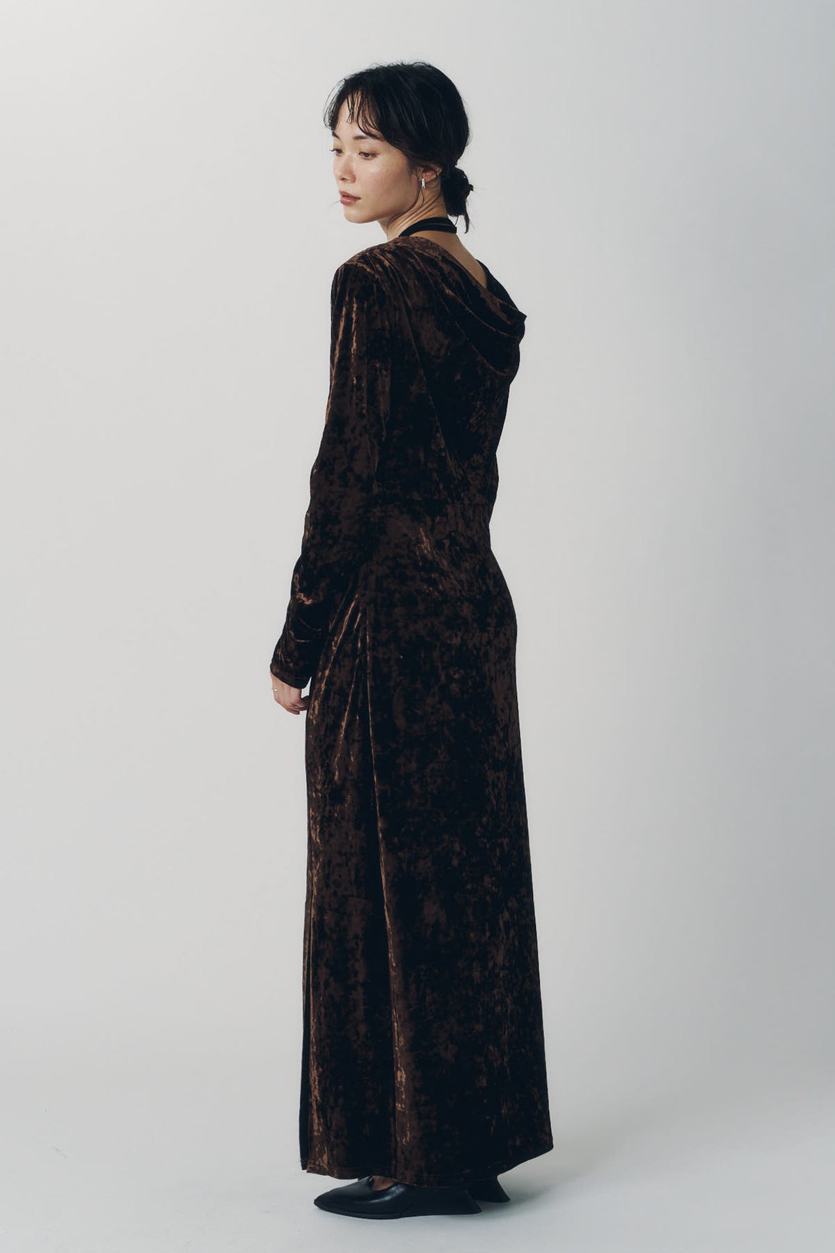 2way draped velour dress/brown