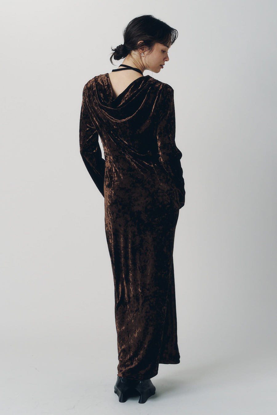 2way draped velour dress/brown