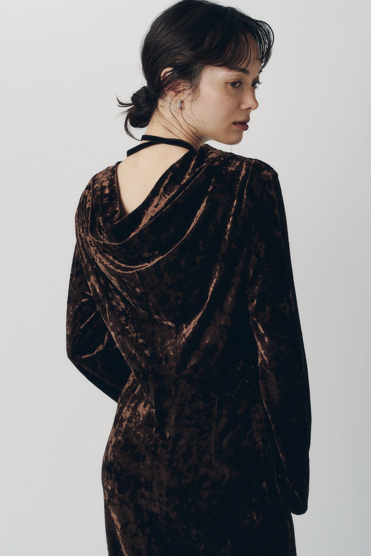 2way draped velour dress/brown