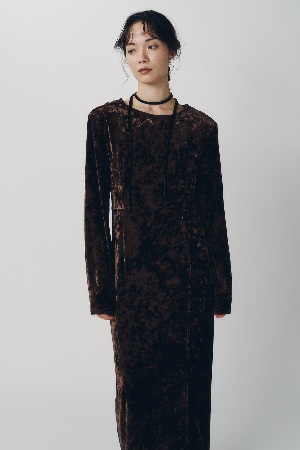 2way draped velour dress/brown
