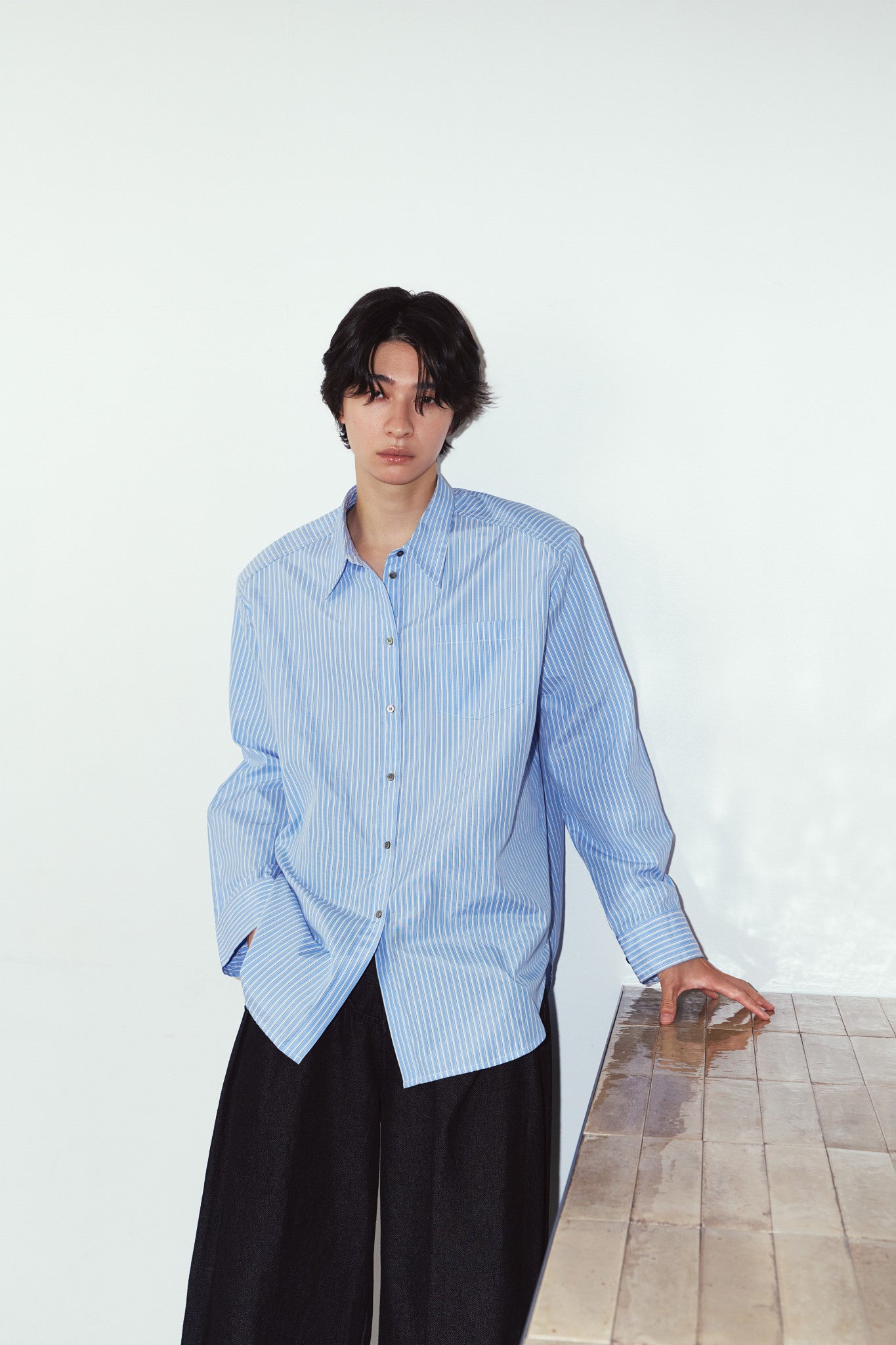 label over shirt(unisex)/blue